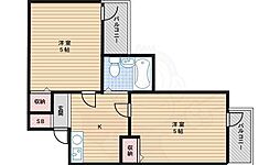 JR阪和線 長居駅 徒歩11分の賃貸マンション 1階2Kの間取り