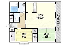 サンライフ上住吉 2LDKの間取図画像