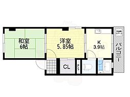 ヒルズ南住吉 2Kの間取図画像