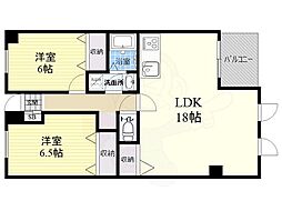 グランコートA棟 2LDKの間取図画像