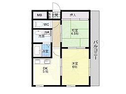 ロイヤルコート清水丘 2DKの間取図画像