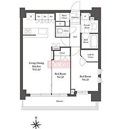 東京メトロ南北線 白金高輪駅 徒歩5分の賃貸マンション 10階2LDKの間取り