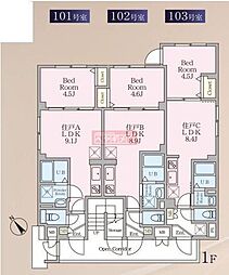 東京メトロ日比谷線 広尾駅 徒歩11分の賃貸マンション 1階1LDKの間取り