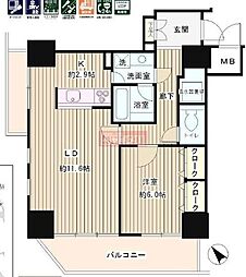 JR山手線 目黒駅 徒歩8分の賃貸マンション 2階1LDKの間取り