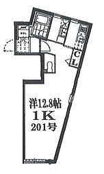 広尾フェリシタ 3階1Kの間取り