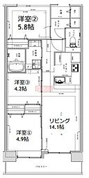 アクティ目黒駅前1号棟 9階3LDKの間取り
