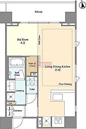 東京メトロ日比谷線 恵比寿駅 徒歩6分の賃貸マンション 3階1LDKの間取り