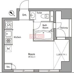 ローズハウス麻布十番 6階ワンルームの間取り