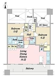 藤和シティホームズ御殿山 5階2LDKの間取り