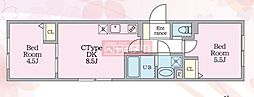 エルファーロ目黒III 2DKの間取図画像