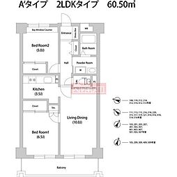 セレッソ幡ケ谷 2LDKの間取図画像