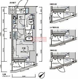 メインステージ不動前2 1Kの間取図画像