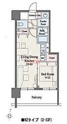 南麻布パークハイツ 1LDKの間取図画像