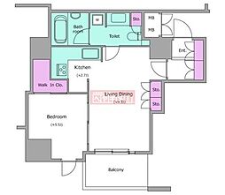 レジディアタワー目黒不動前 1LDKの間取図画像