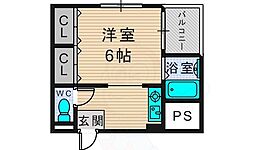リトル菱屋西 3階1Kの間取り