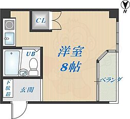 近鉄奈良線 河内永和駅 徒歩2分の賃貸マンション 2階ワンルームの間取り