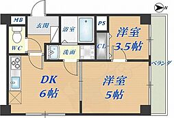 深江大発マンション 2DKの間取図画像
