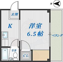 小路東ハイツ2 1Kの間取図画像