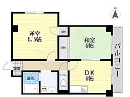 グロウブ東翠園 2DKの間取図画像