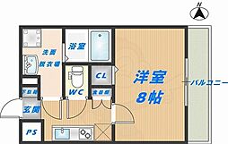 カーサセレノ2 1Kの間取図画像