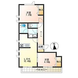 ハイツ神田川 2LDKの間取図画像