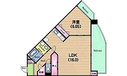 パークビュー京町堀 1LDKの間取図画像