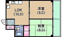 桜川コーポ 2DKの間取図画像