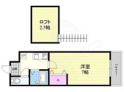 レスポワル新町 1Kの間取図画像
