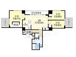 クロスレジデンス大阪新町 3LDKの間取図画像