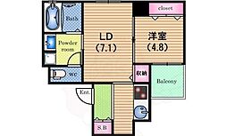 Amore本町ウエスト 1DKの間取図画像