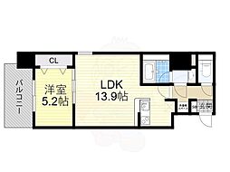 ラドゥセール九条 1LDKの間取図画像