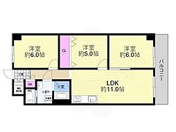 ヴォンジョルノ難波 3LDKの間取図画像