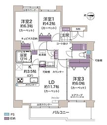 ラポール元町2 3LDKの間取図画像