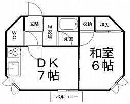 美芳ロイヤルハイツ 1DKの間取図画像
