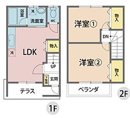 メゾネット21 1階2LDKの間取り