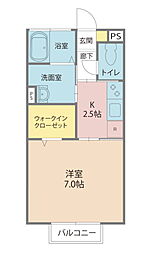 ルシオール・ドアニ 202 1階1Kの間取り