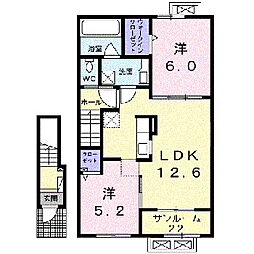 カーサ・コルーテ瓜生　I 2階2LDKの間取り