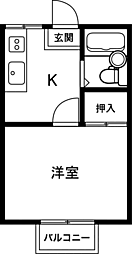コーポサンヨー 1階1Kの間取り