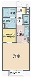 ハイツシリウスC 2階1Kの間取り