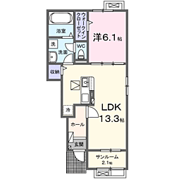 エスポワール家久Ｂ 1階1LDKの間取り