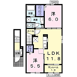 サンクチュアリ家久 2階2LDKの間取り