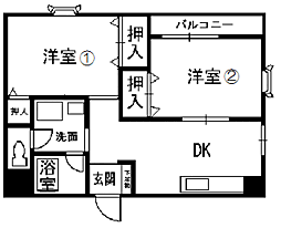 カーサ・ラ・ヴィータN棟 2DKの間取図画像