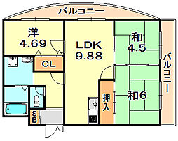 ベルレーブ本山 2階3LDKの間取り