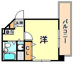 ジョイフル六甲II 2階1Kの間取り