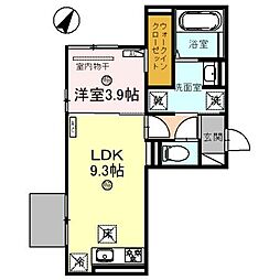 アンベリール 1階1LDKの間取り
