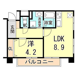 芦屋リバーウエストマンション 1LDKの間取図画像