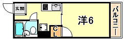 リバーサイド 2階1Kの間取り