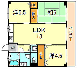 六甲篠原マンション 3LDKの間取図画像
