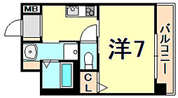 グランメール灘 4階1Kの間取り
