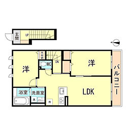 フェリス西岡本 2階2LDKの間取り